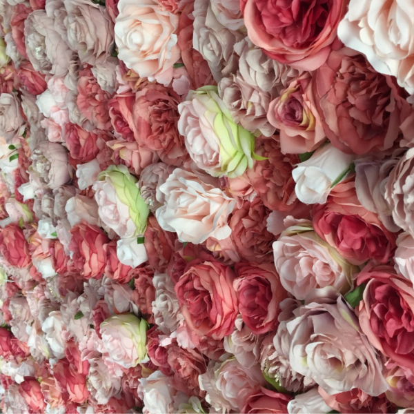 pink and blush pink rose flower wall